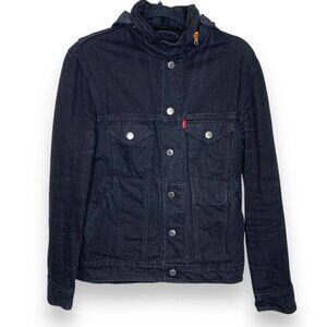 Levi's Black Button Front Hidden Hoodie Denim Jacket Size Small
